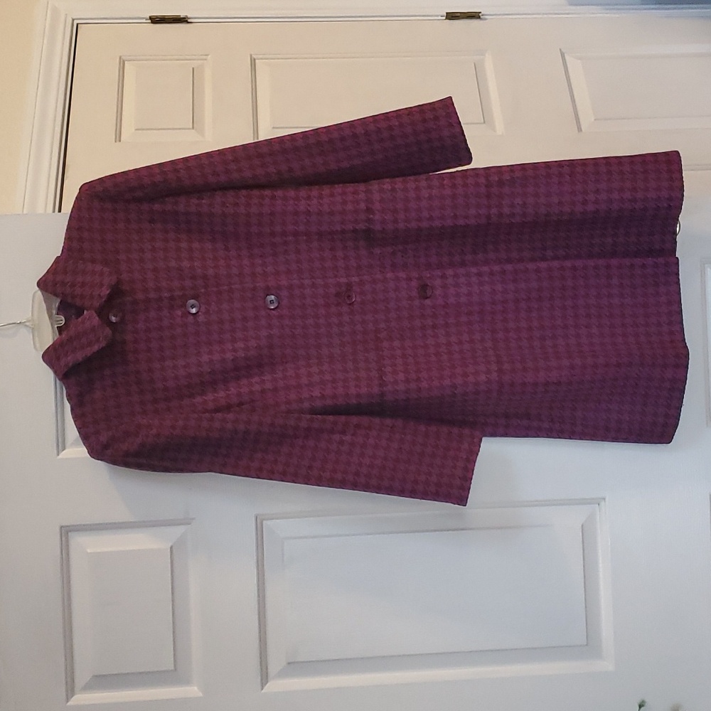 Newport News Plum Houndstooth Long Blazer Coat